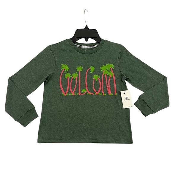 Volcom Girls XXS 4 Green Long Sleeve Shirt Palm Tree Logo NWT Casual - Picture 8 of 8